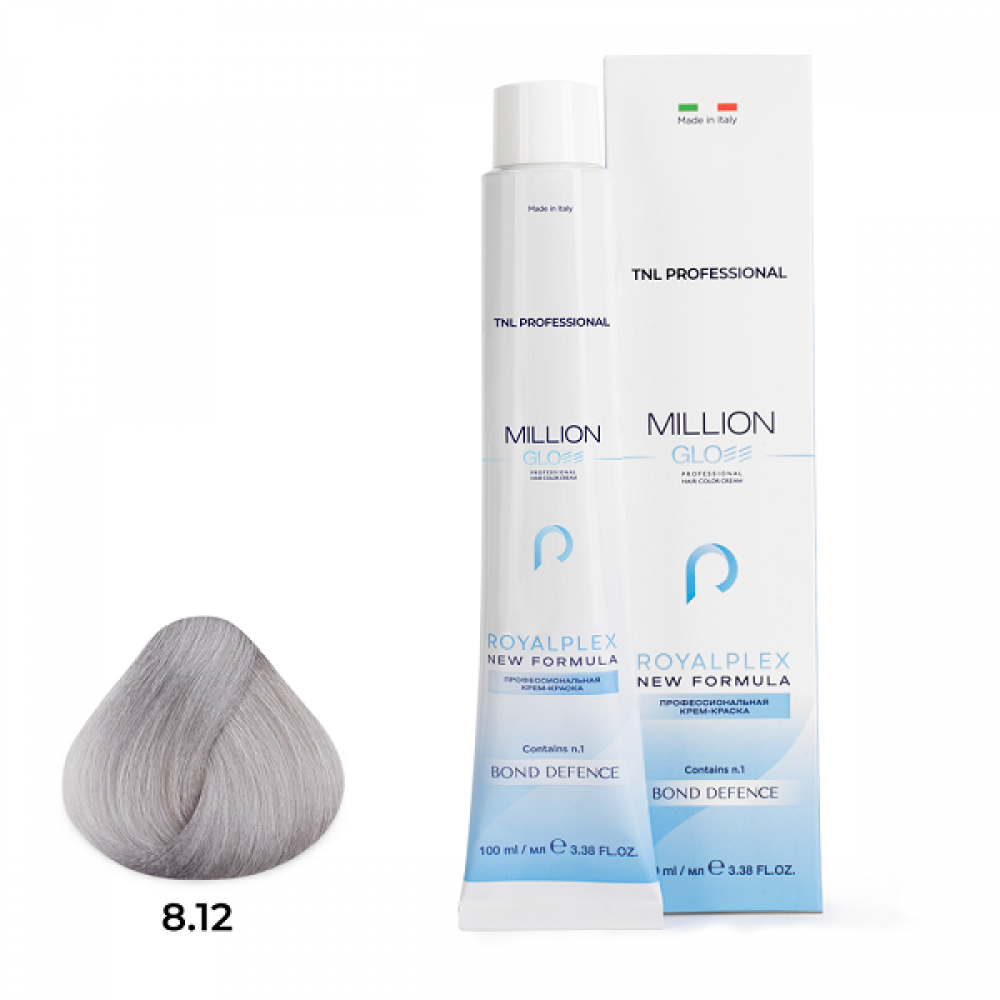 Крем-краска для волос TNL Million Gloss оттенок 8.12 Светлый блонд пепельный перламутровый 100 мл