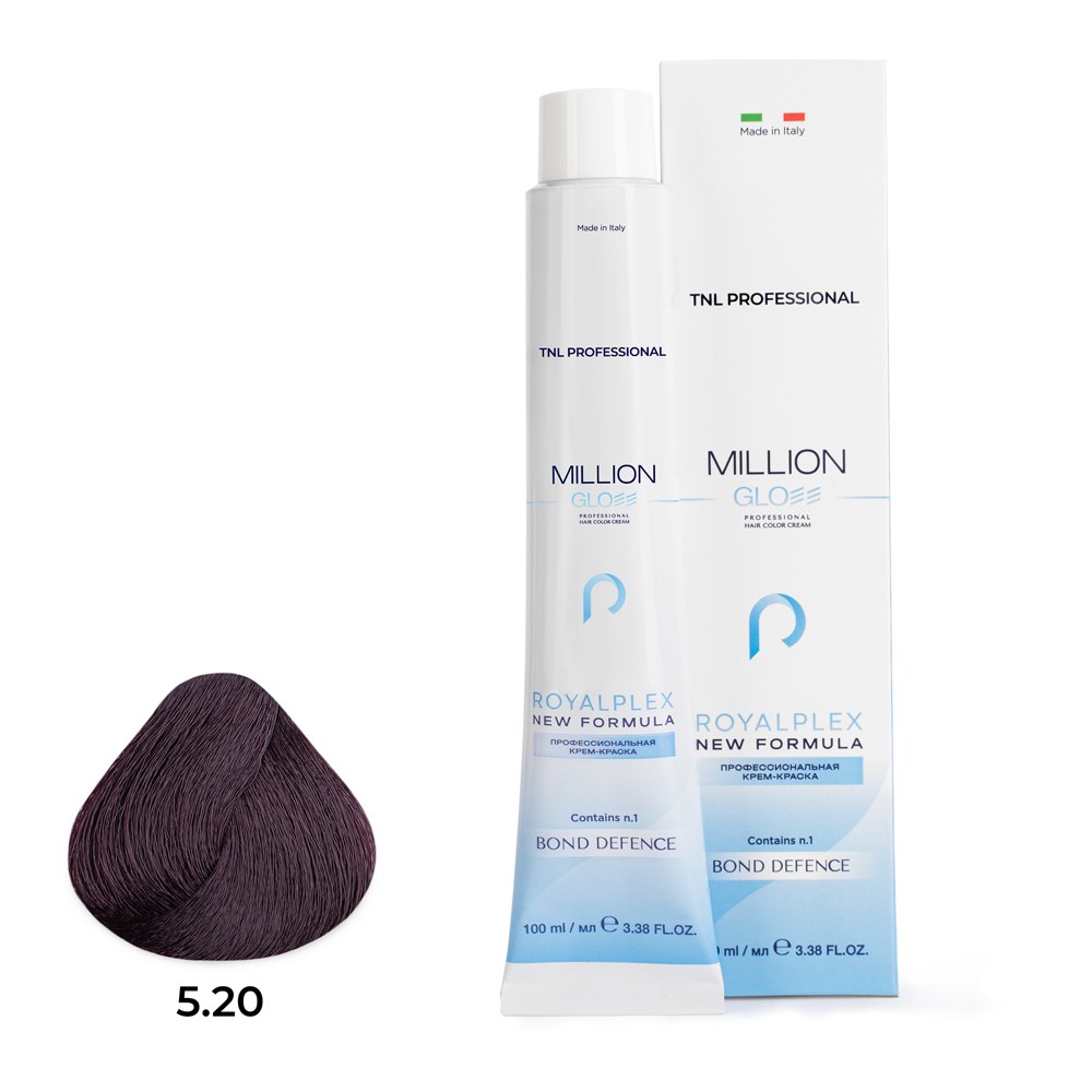 Крем-краска для волос TNL Million Gloss оттенок 5.20 Светлый коричневый фиолетовый,100 мл