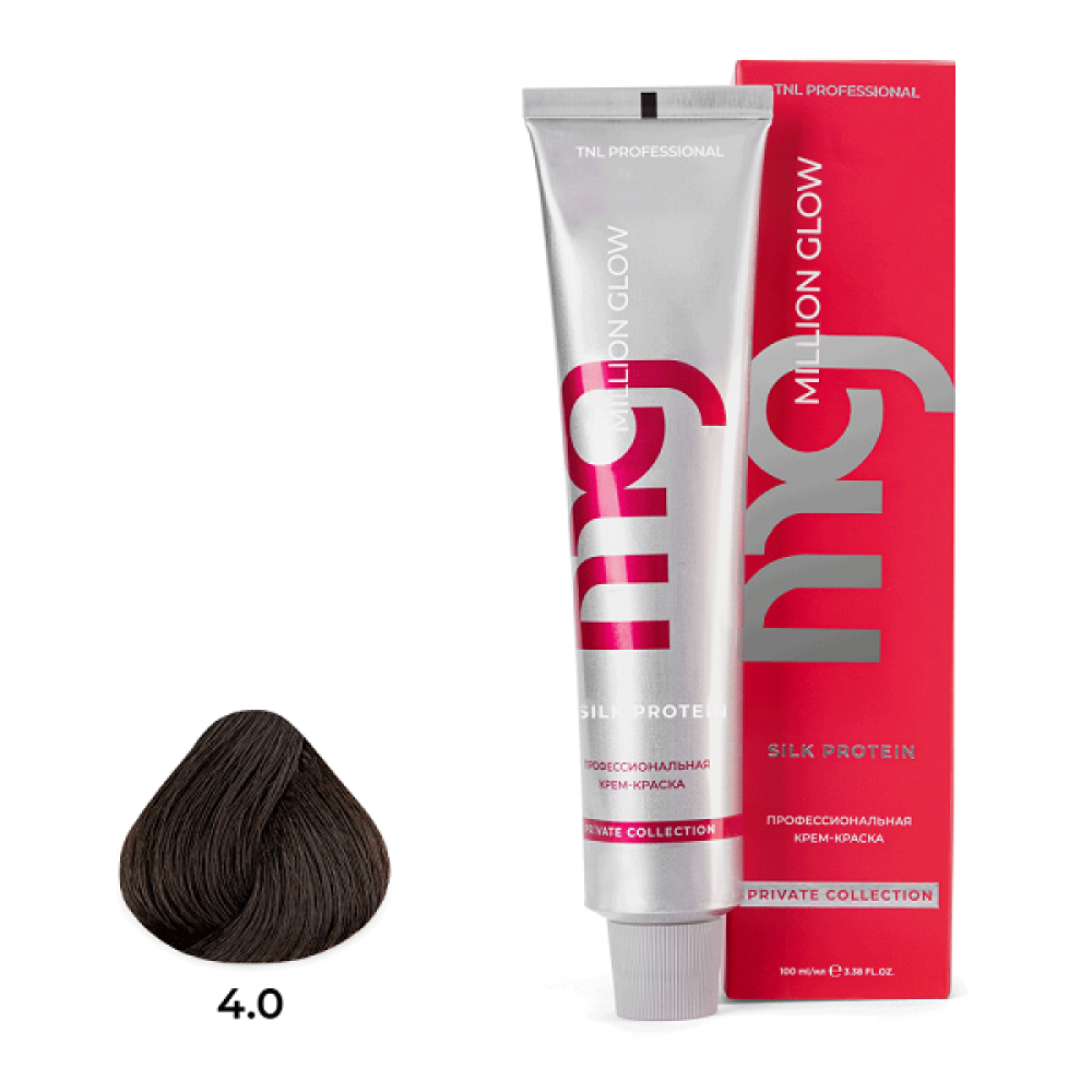 Крем-краска для волос TNL Million glow Private collection Silk protein оттенок 4.0 коричневый, 100ml