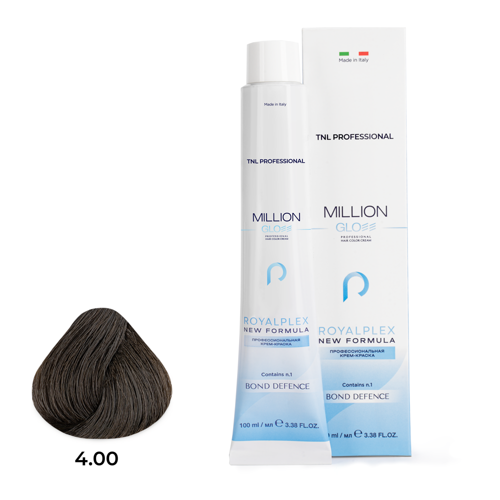 Крем-краска для волос TNL Million Gloss оттенок 4.00 Коричневый интенсивный,100 мл